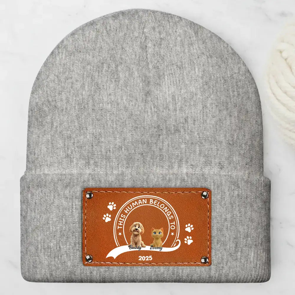 Leather Patch Beanie Hat with Dog Design, Cozy Warmth and Perfect Gift for Pet-Loving Families