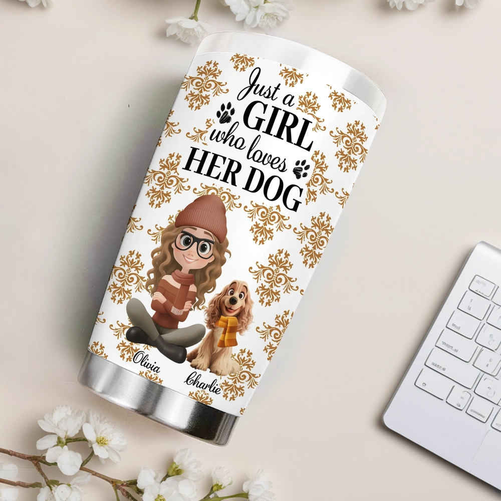 Personalized Insulated Travel Tumbler for Dog Lovers – Custom Girl & Pup Autumn Design, Keeps Drinks Hot or Cold, Unique Gift for Her