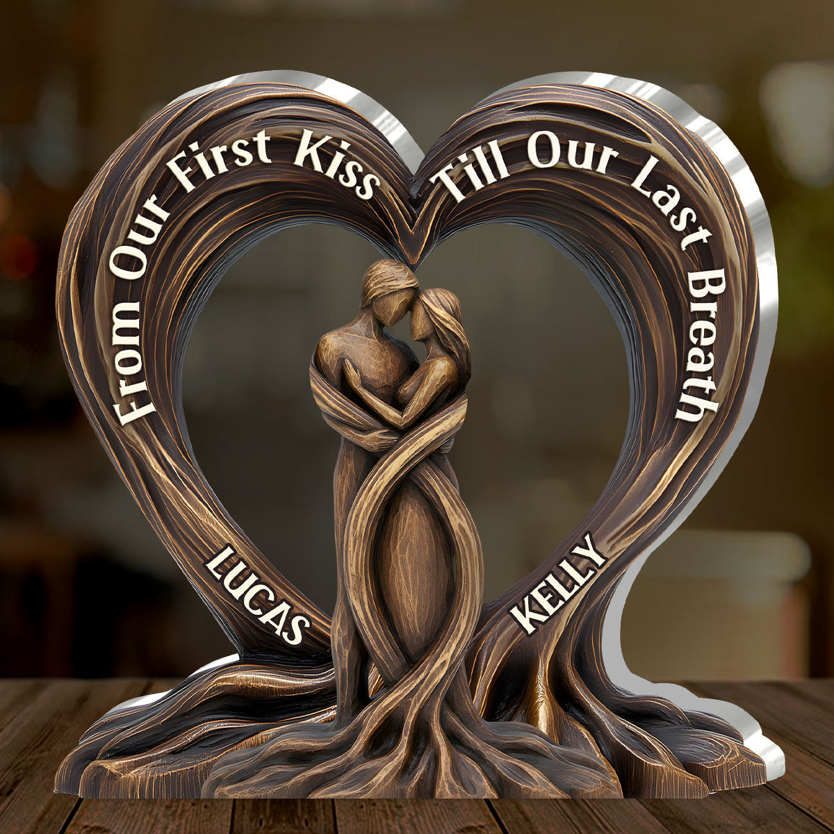 Custom Couple Shaped Acrylic Block Plaque – From First Kiss Till Our Last Breath Heart Decor, Emotional Anniversary Gift