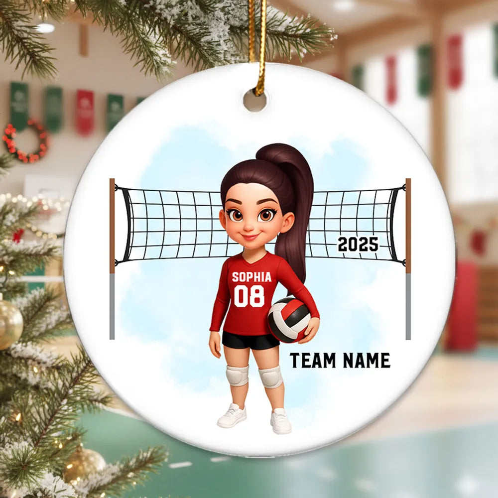Volleyball Ceramic Ornament — customizable team & number, net backdrop — celebrate big wins, perfect gift for players & coaches