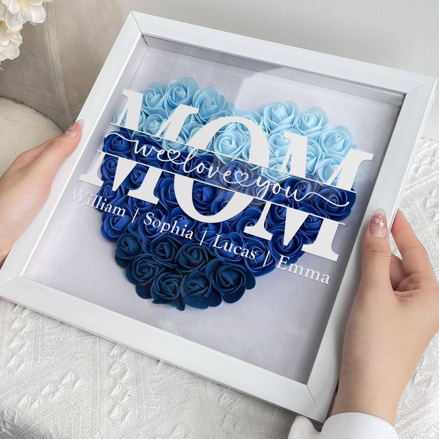 MOM We Love You Shadow Box, Personalized Heart Rose Keepsake for Mom, Meaningful Family Memory Gift for Her