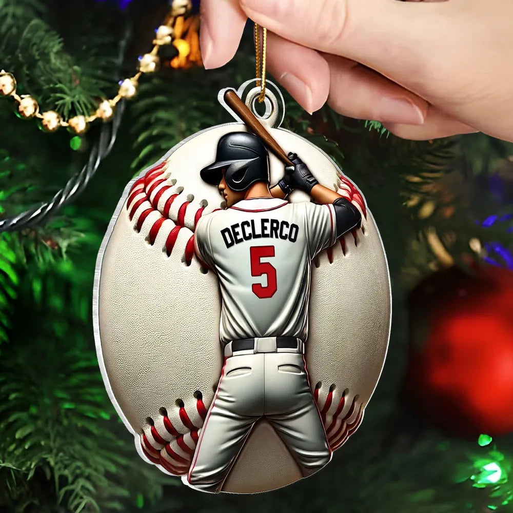Personalized Baseball Ornament with jersey number design, collectible tree decoration and perfect gift for the athlete in your life