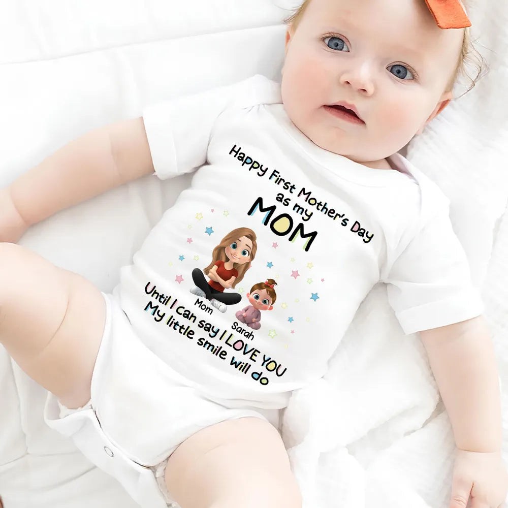 Personalized Short Sleeve Baby Onesie Happy First Mother's Day as My Mom Cute Cartoon Mom & Baby Gift