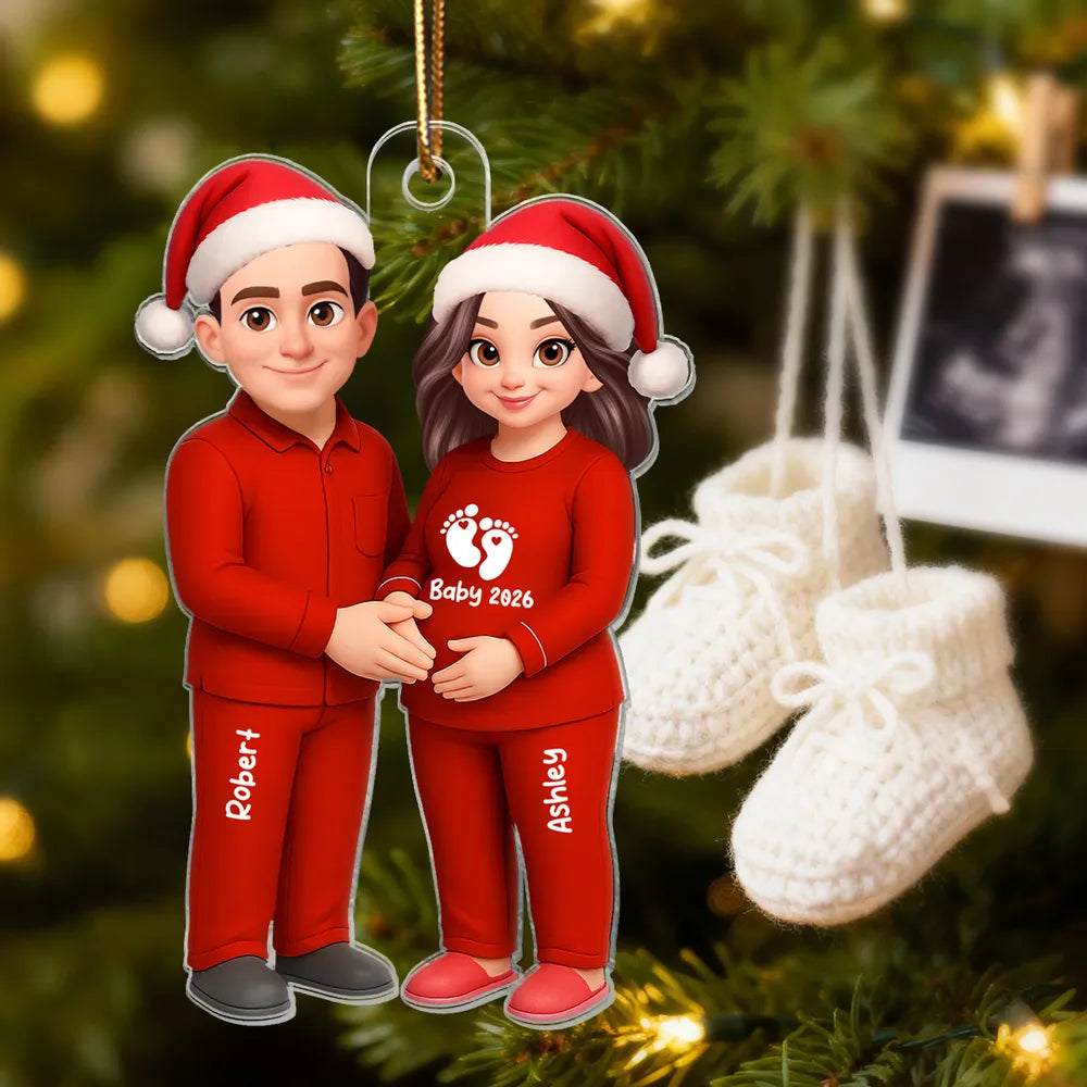 🎉 Ultimate Baby Reveal/Christmas Gift! Personalized Expecting Parents Ornament & Keychain | Custom Names, Skin/Hair Colors
