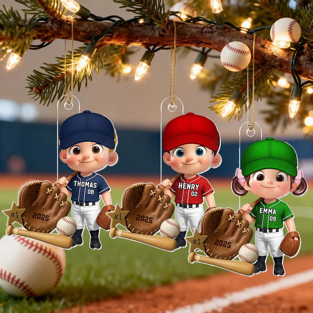 Custom Baseball Player Acrylic Ornament – Perfect Christmas Gift to Celebrate Kids' Passion for Sports