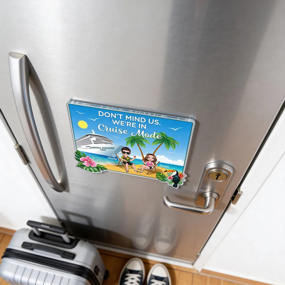 Personalized Cruise Partners For Life Acrylic Magnet, Beach Chair Couple by Cruise Ship, Unique Cruise Door Gift