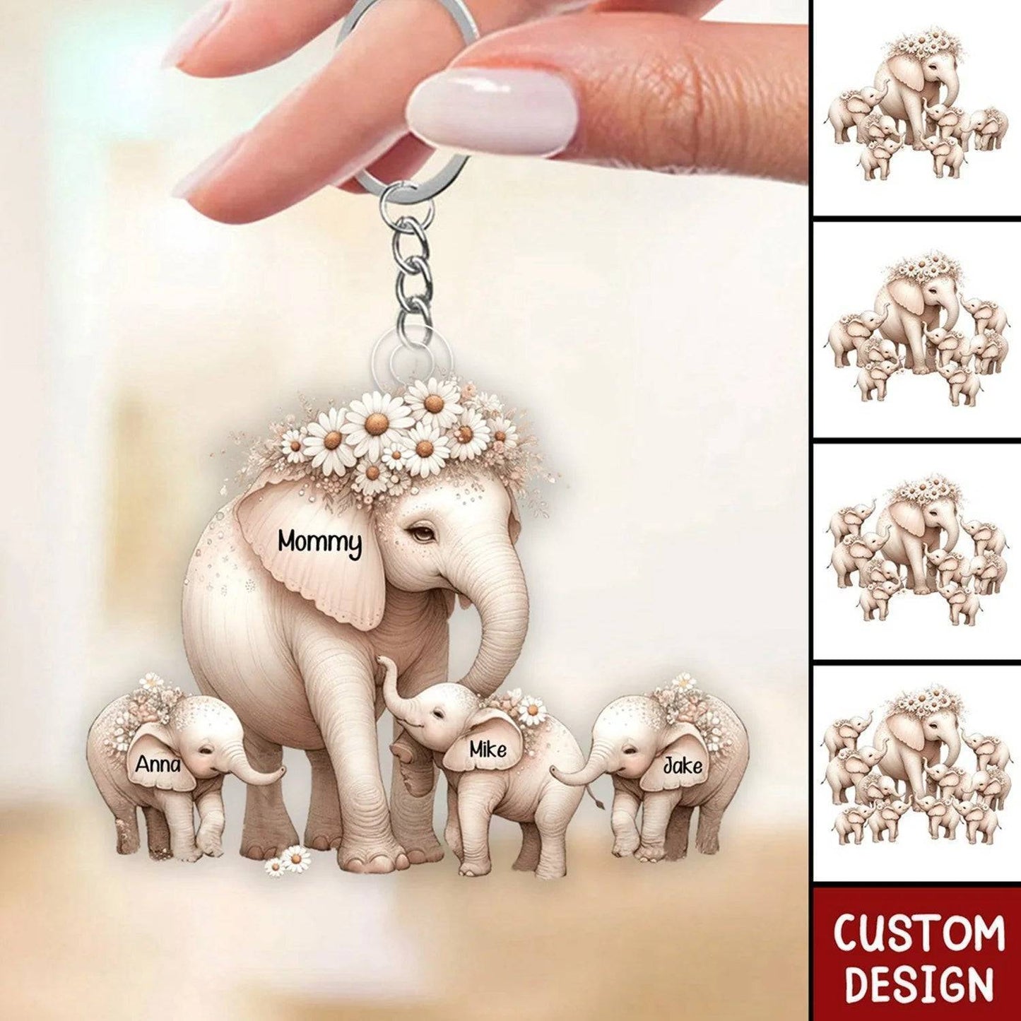Tender Elephant Family Personalized Acrylic Keychain, Ornament, Poster/Canvas and more – A Heartfelt Gift for Mothers or Grandmothers