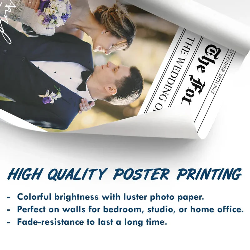 Personalized Wedding Poster Newspaper-Style Custom Photo Wall Art Gift for Newlywed Couple, Unique Keepsake Gift