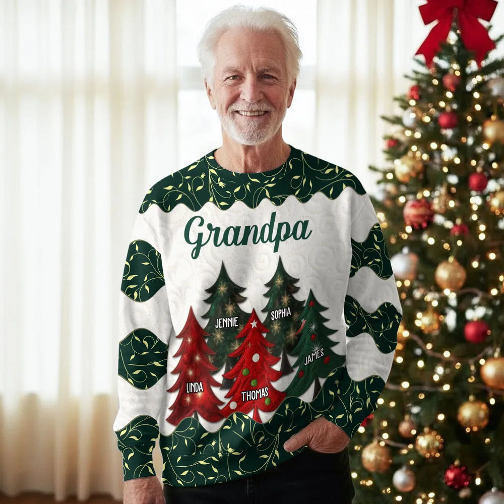 Grandma & Grandpa's Cozy Christmas Tree Family Sweatshirt, Unique All-Over Print Holiday Gift