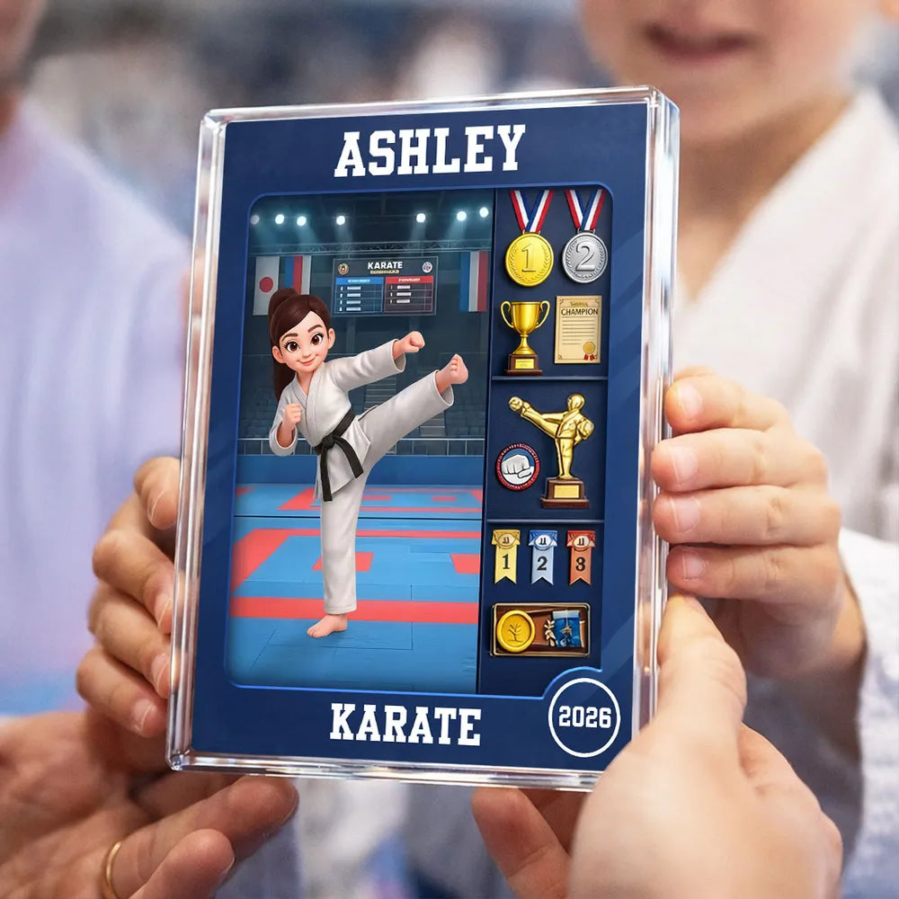 Personalized Karate Rectangle Acrylic Block Plaque, Kicking Girl Trophy Scene, Unique Creative Gift for Martial Arts Fans