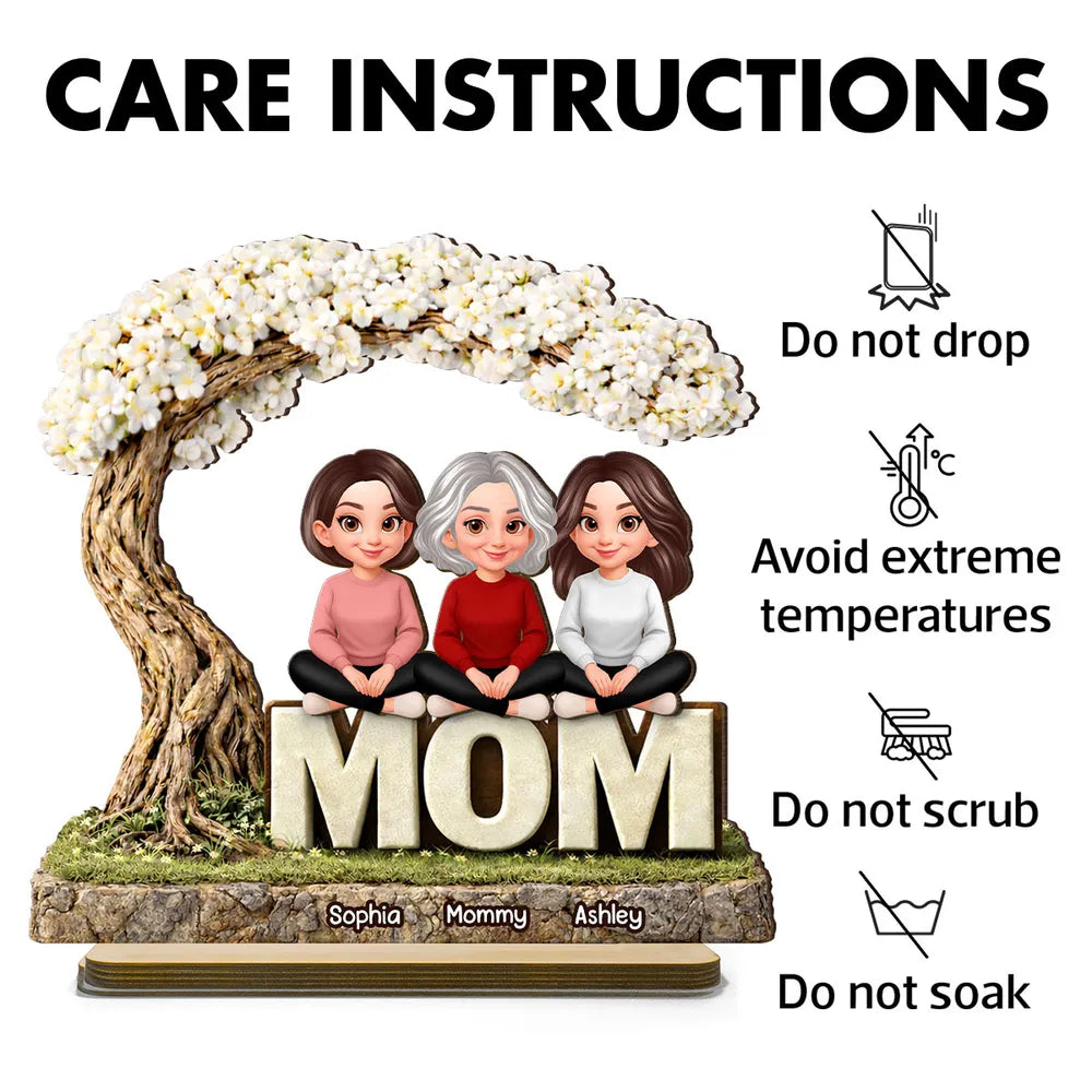 2-Layer Wooden Plaque Personalized Family Scene Under a Flowering Tree, Warm Home Display, Heartfelt Gift for Mom