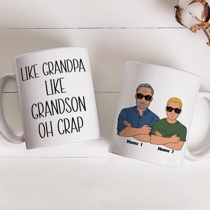 Personalized White Ceramic Mug Like Father Like Daughter Oh Crap - Funny Custom Gift for Dad & Daughter