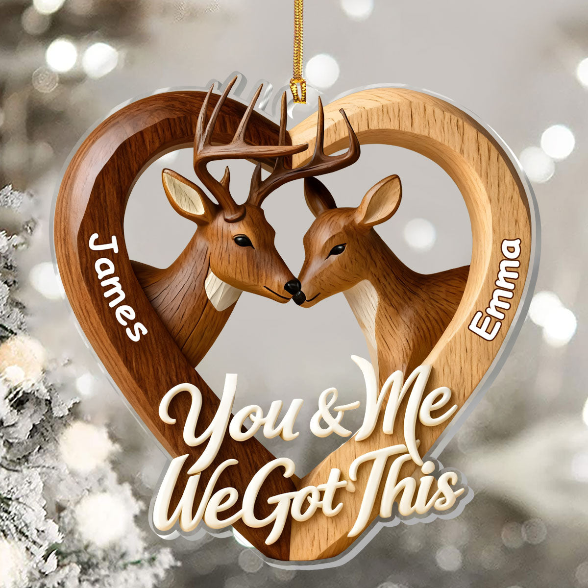 Personalized Acrylic Ornament with Deer Couple – You & Me We Got This – Romantic Christmas Tree Decor & Unique Gift