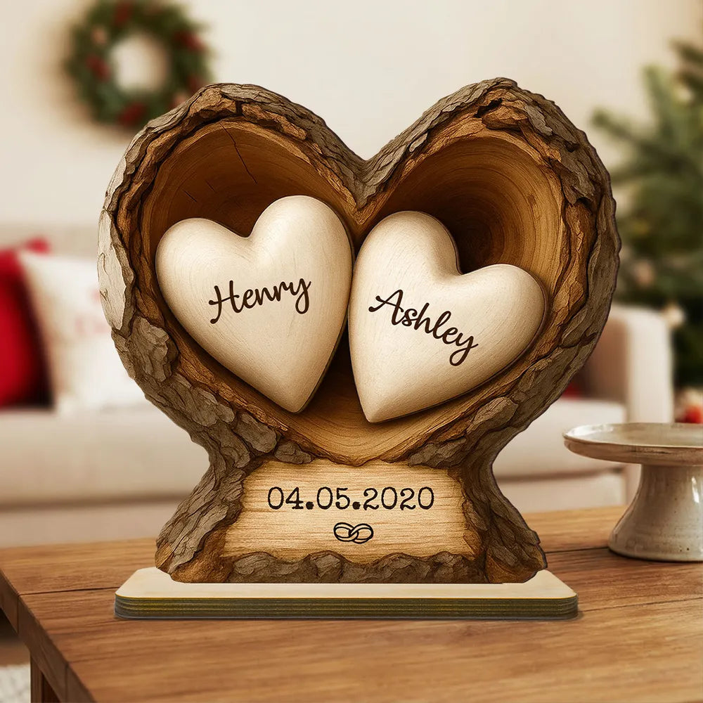 Personalized Wooden Plaque Tree Heart Keepsake for Couples, Rustic Romantic Display, Unique Gift for Wife or Husband