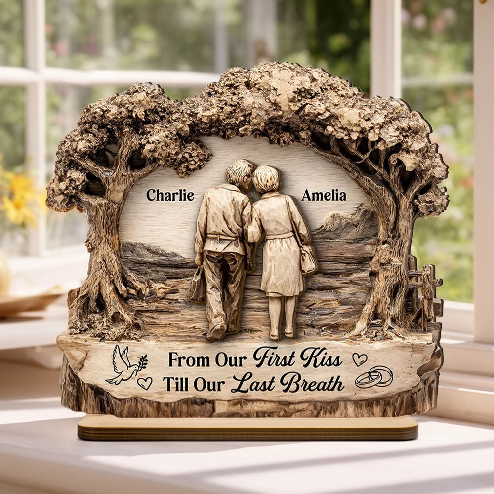 Personalized 2-Layer Wooden Plaque with Walking Couple Under Trees Romantic Unique Gift for Husband or Wife