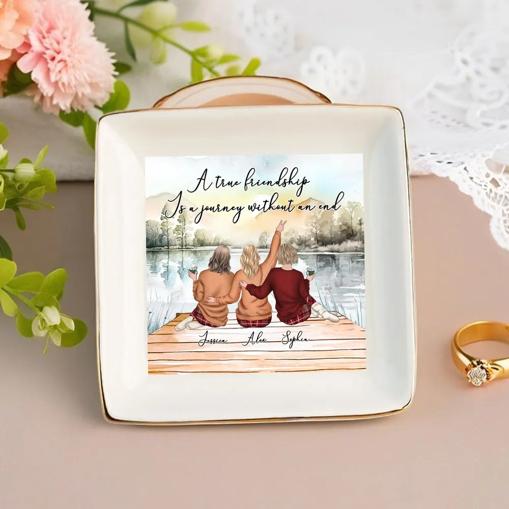 Lakeside Sisters Ceramic Jewelry Dish, “A True Friendship” Quote, Personalized Keepsake Gift for Siblings