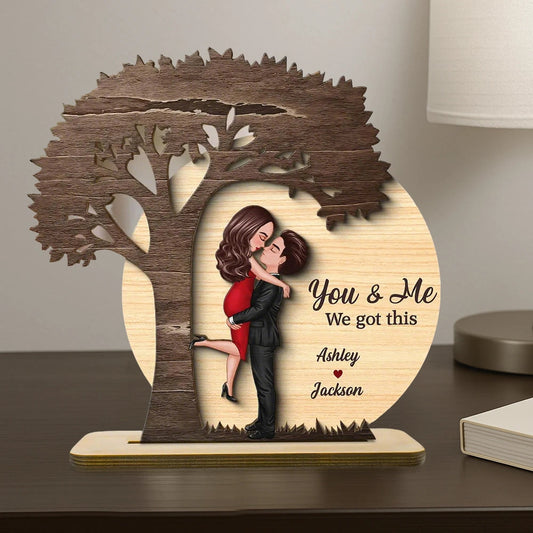 Personalized 2-Layer Wooden Plaque Couple Hugging Under Tree, You & Me Quote, Romantic Home Decor, Unique Gift for Wife or Husband