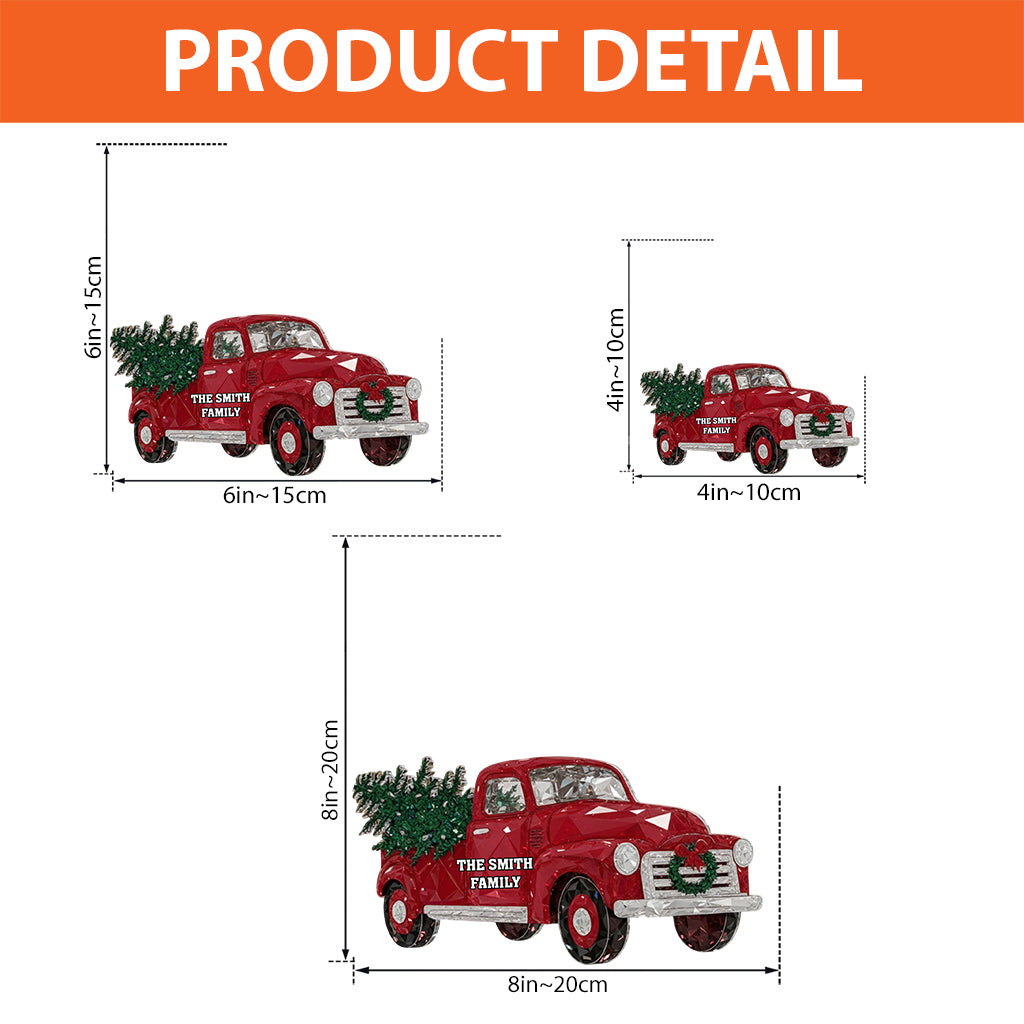 Crystal Red Truck Merry Christmas - Personalized Family Custom Shaped Acrylic Plaque