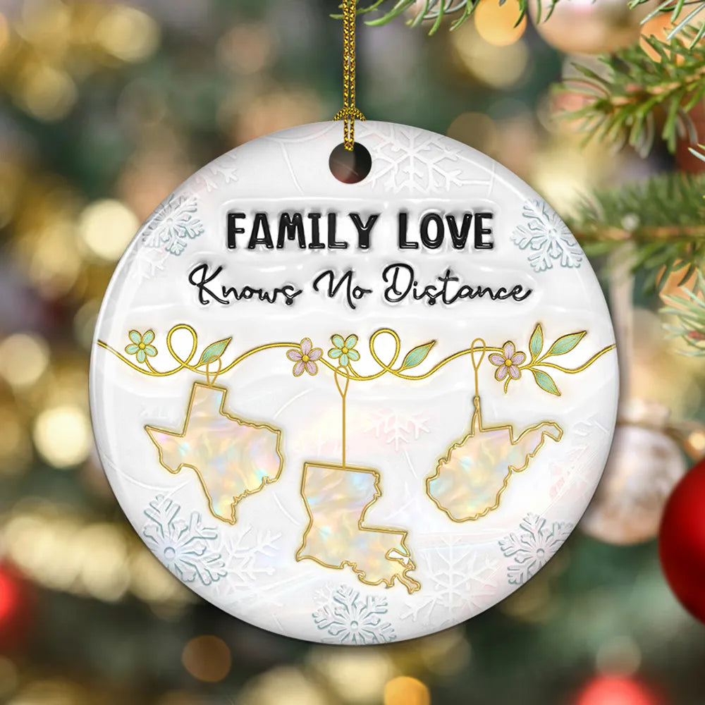 Round Ceramic Ornament with Family Love Theme, Christmas Keepsake, Gift-Ready Holiday Accent