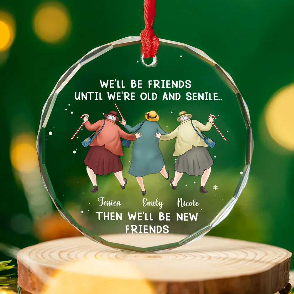 Personalized Crystal Ornament for Best Friends – Funny Old-Lady Design, Festive Tree Decor & Unique Friendship Gift