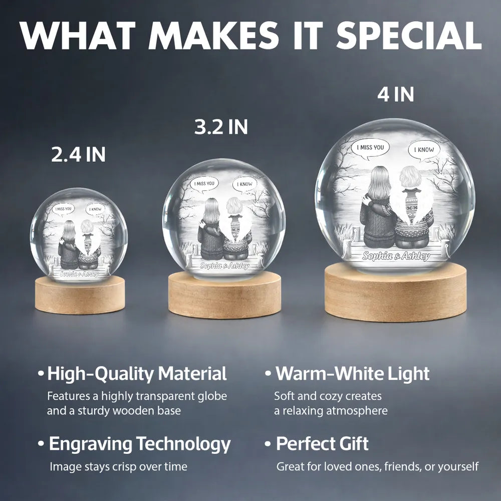 Personalized Globe Lamp with I Miss You I Know Back View Scene, Unique Memorial Sympathy Gift for Family
