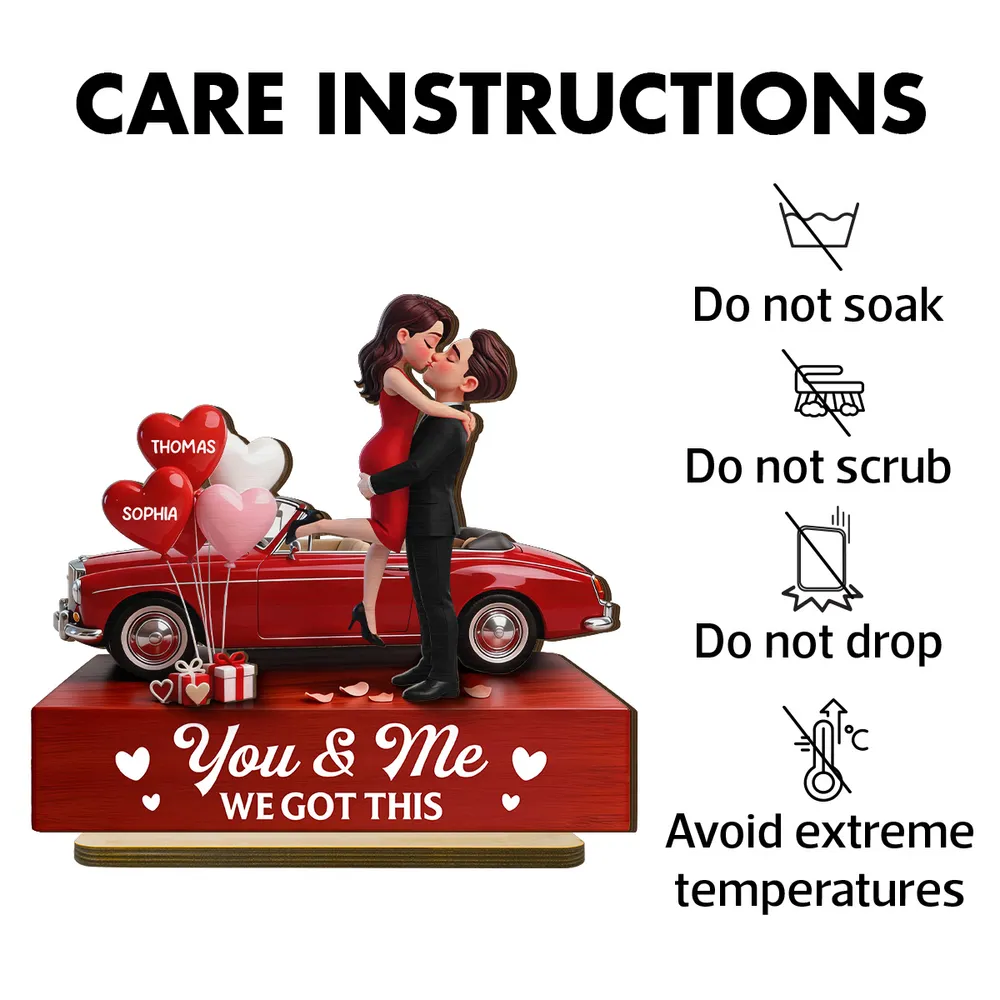 Personalized 2-Layer Wooden Plaque Couple Hugging by a Red Car, You & Me We Got This, Unique Valentine's Day Gift