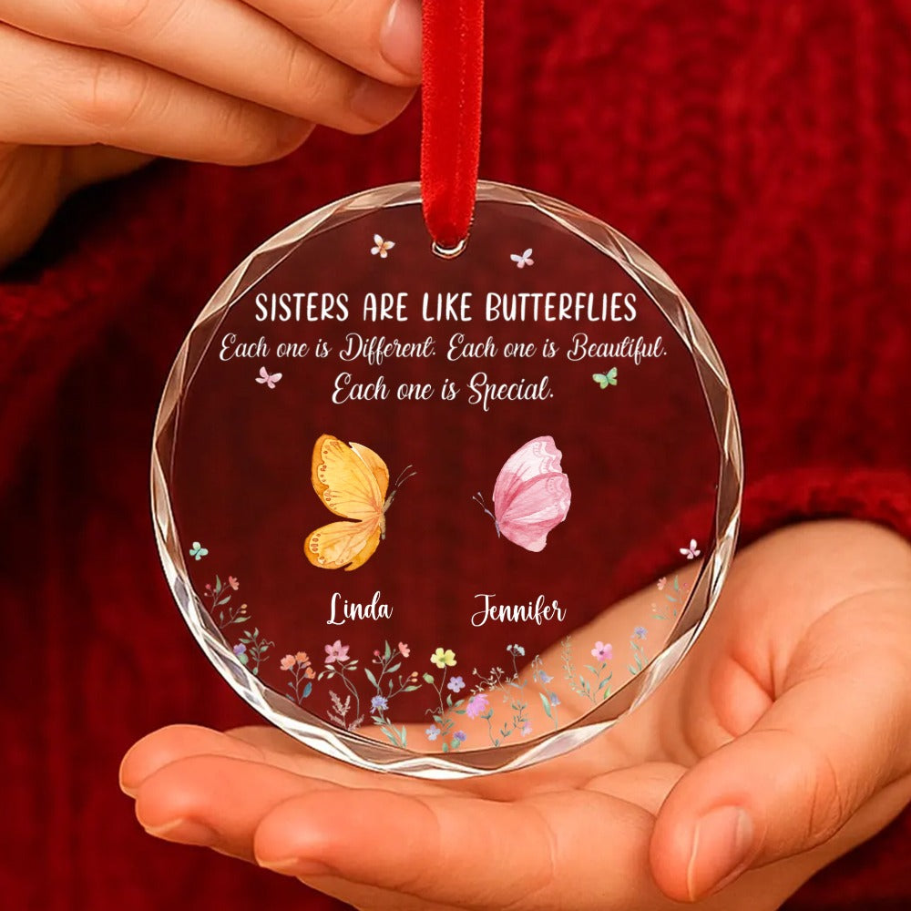 Crystal Ornament with Butterfly and Floral Design, Sisterly Bond Keepsake, Perfect Friendship Gift