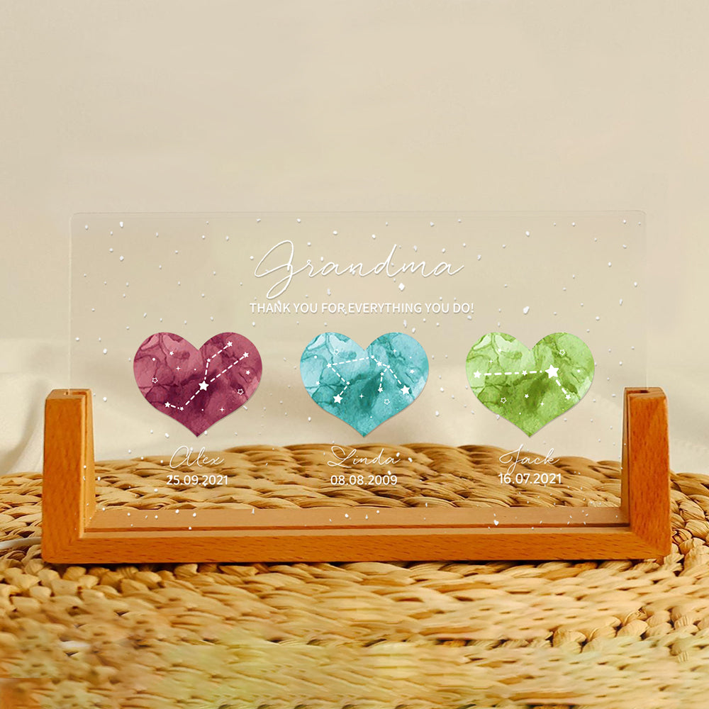 Grandma - A Heartfelt Thank You – LED Light Frame with Custom Heart Designs and Family Birthdays – Perfect Personalized Gift for Grandmothers