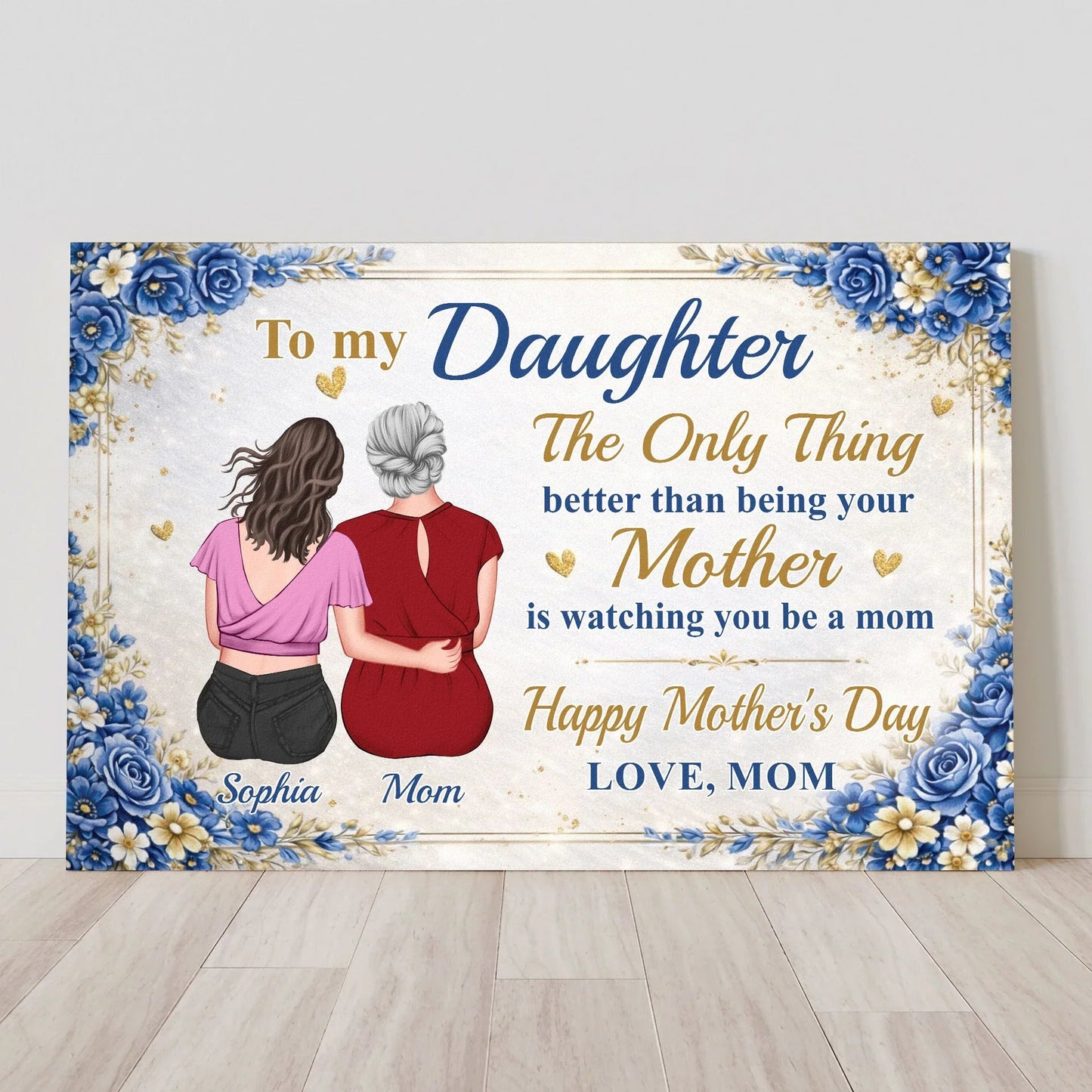 Personalized Mother-Daughter Poster, Back-Hug Illustration Wall Art, Mother's Day Gift That Celebrates Her Becoming a Mom