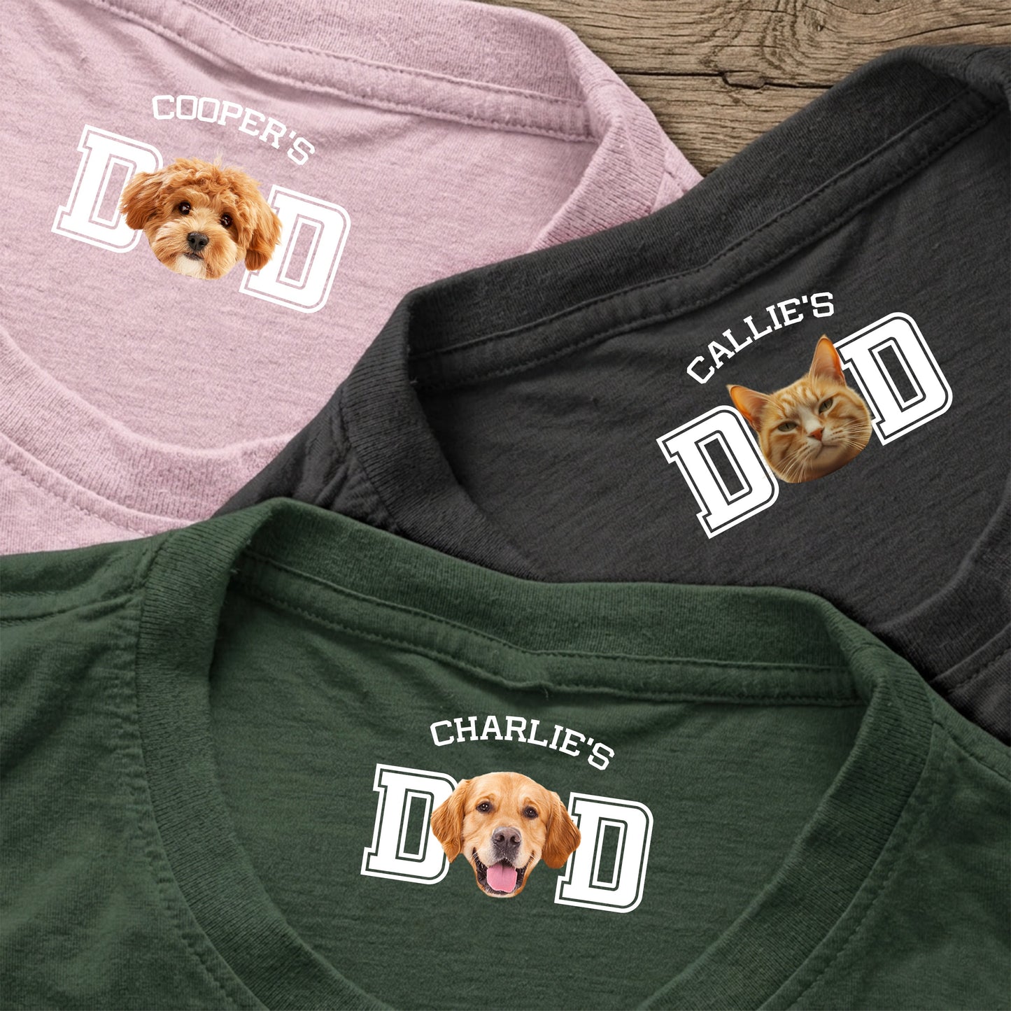 Custom Dog Dad Classic Tee With Pet Photo Neck Print, Navy Minimal Look, A Sweet Unique Gift for Pet Parents
