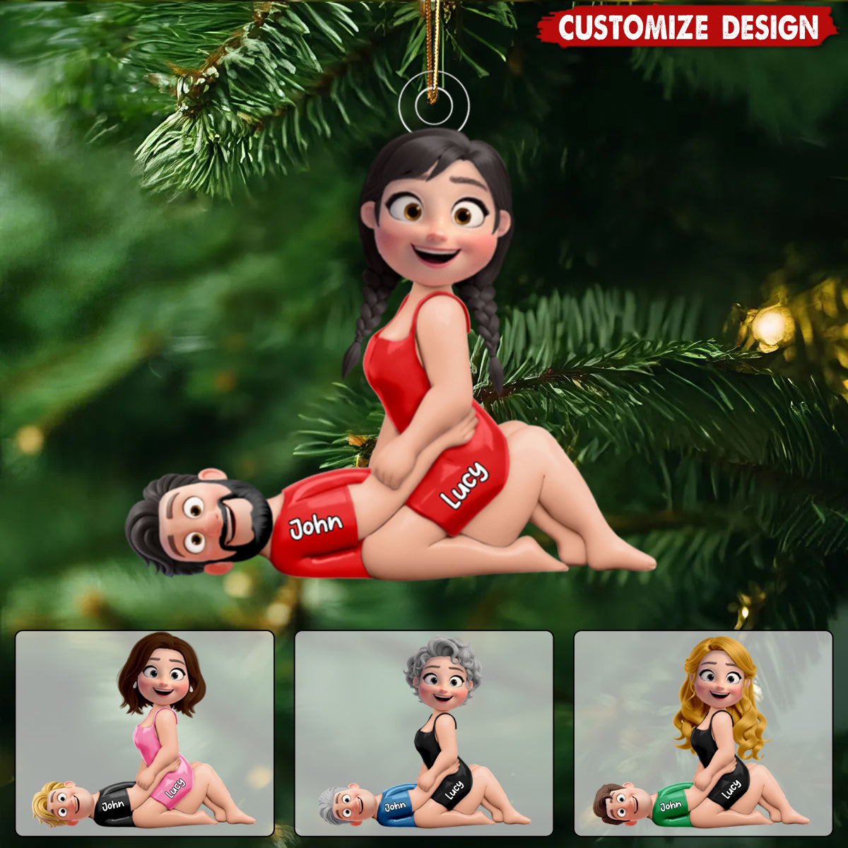 Naughty Couple Acrylic Ornament Personalized with Your Characters, Playful Cartoon Design for Sexy Romantic Gift