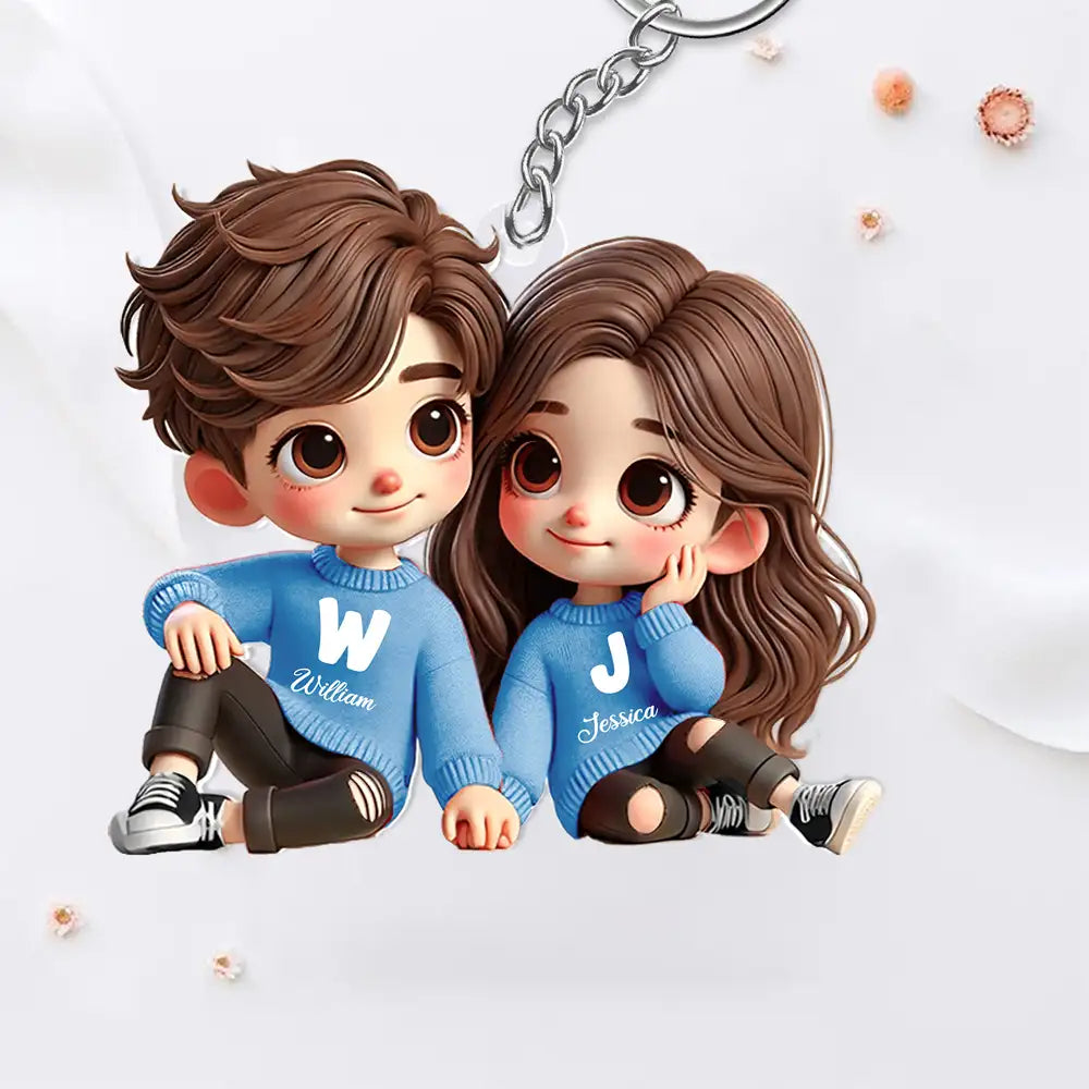 Personalized Cartoon Couple Acrylic Keychain, Creative Keepsake Gift for Anniversaries