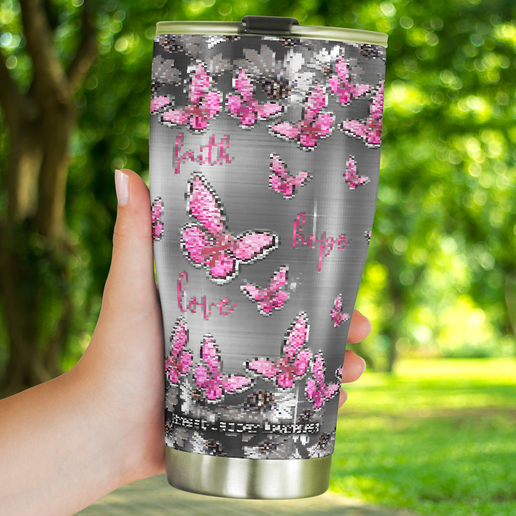 Faith Hope Love Metal Pattern Print Breast Cancer Awareness Tumbler 0622
