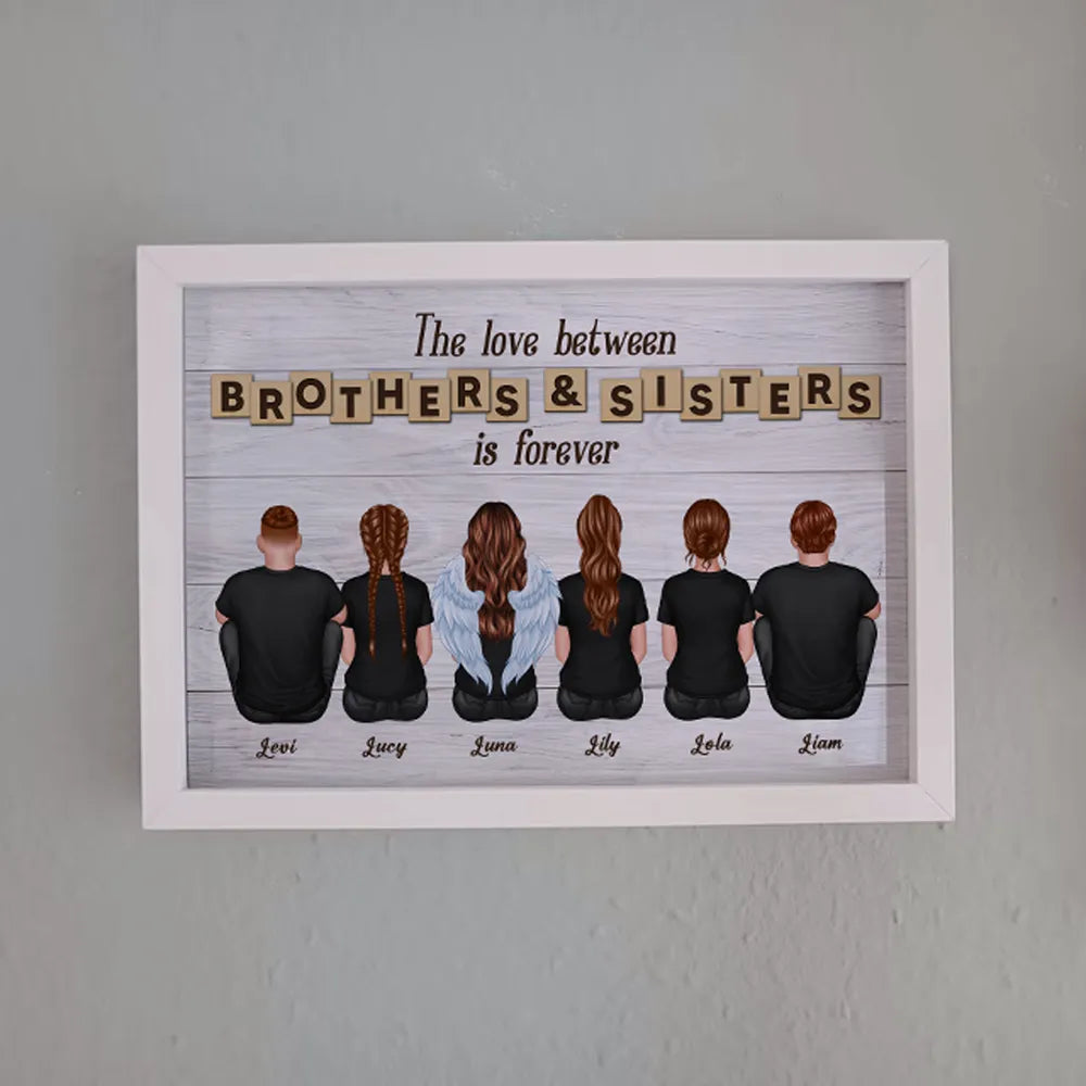 Brothers & Sisters Forever Poster — Personalized Beach Backview Wall Art for Family Love