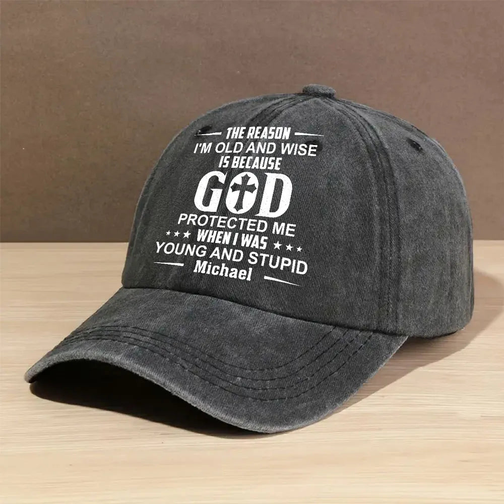 Washed Denim Baseball Cap with Funny Faith Quote, Personalized Vintage Hat for Everyday Outdoor Wear, Unique Gift