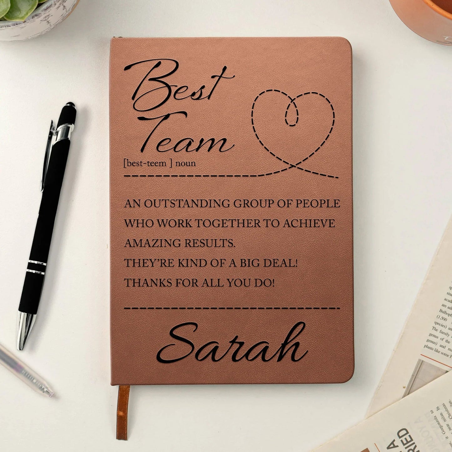 Custom Best Team Leather Journal for Employees and Coworkers, Thoughtful Work Appreciation Gift Idea