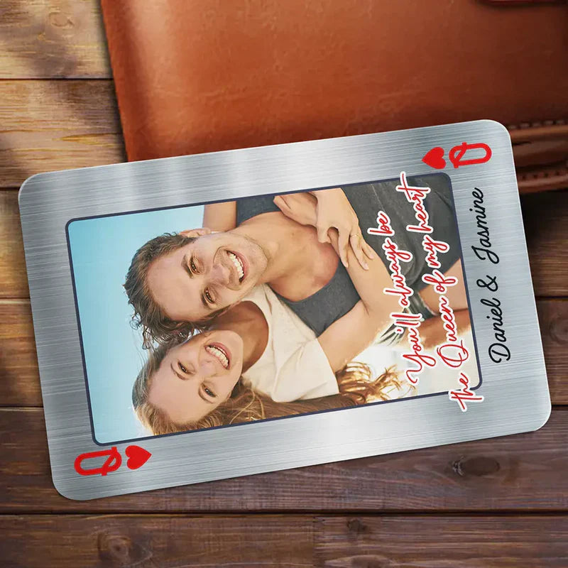 Personalized Metal Wallet Card With Your Photo Romantic Couple Hug at the Beach Unique Gift for Wife or Girlfriend