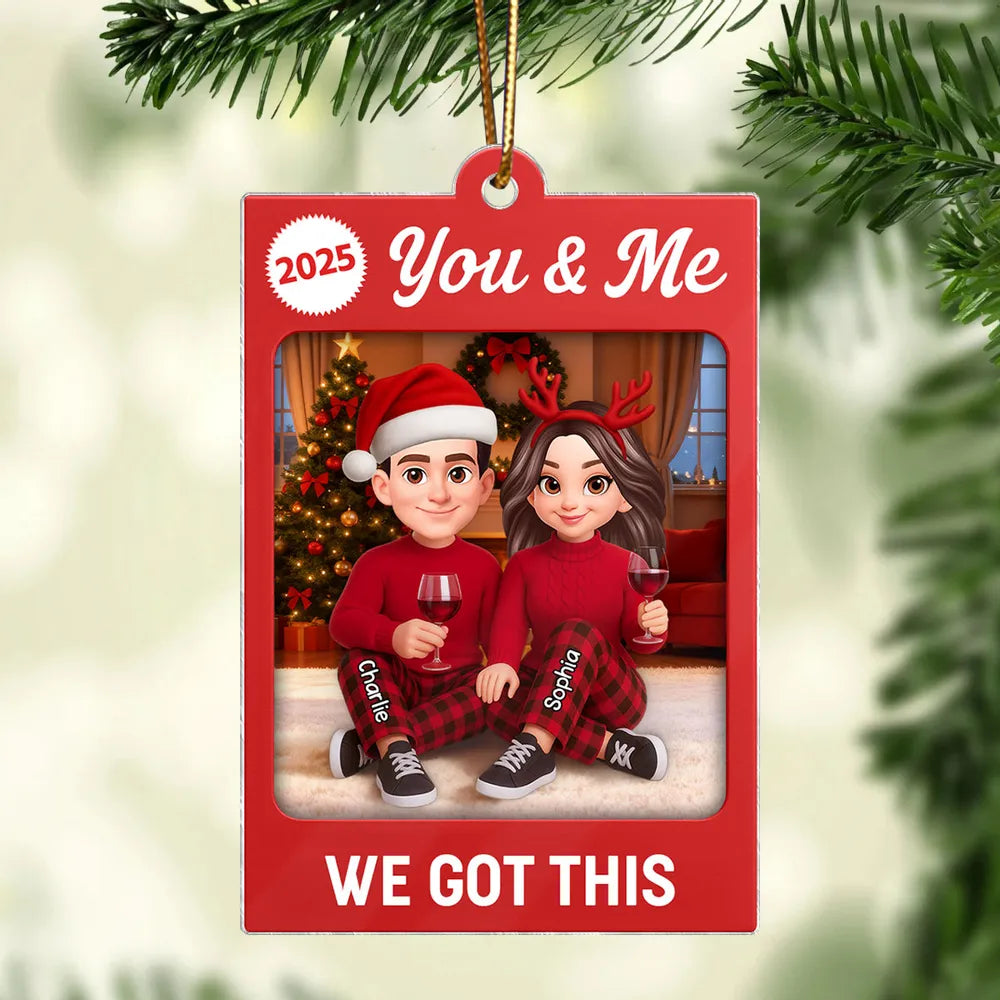 Personalized Acrylic Ornament for Couple – You & Me Christmas Decor, Cozy Cartoon Style, Unique Romantic Holiday Gift