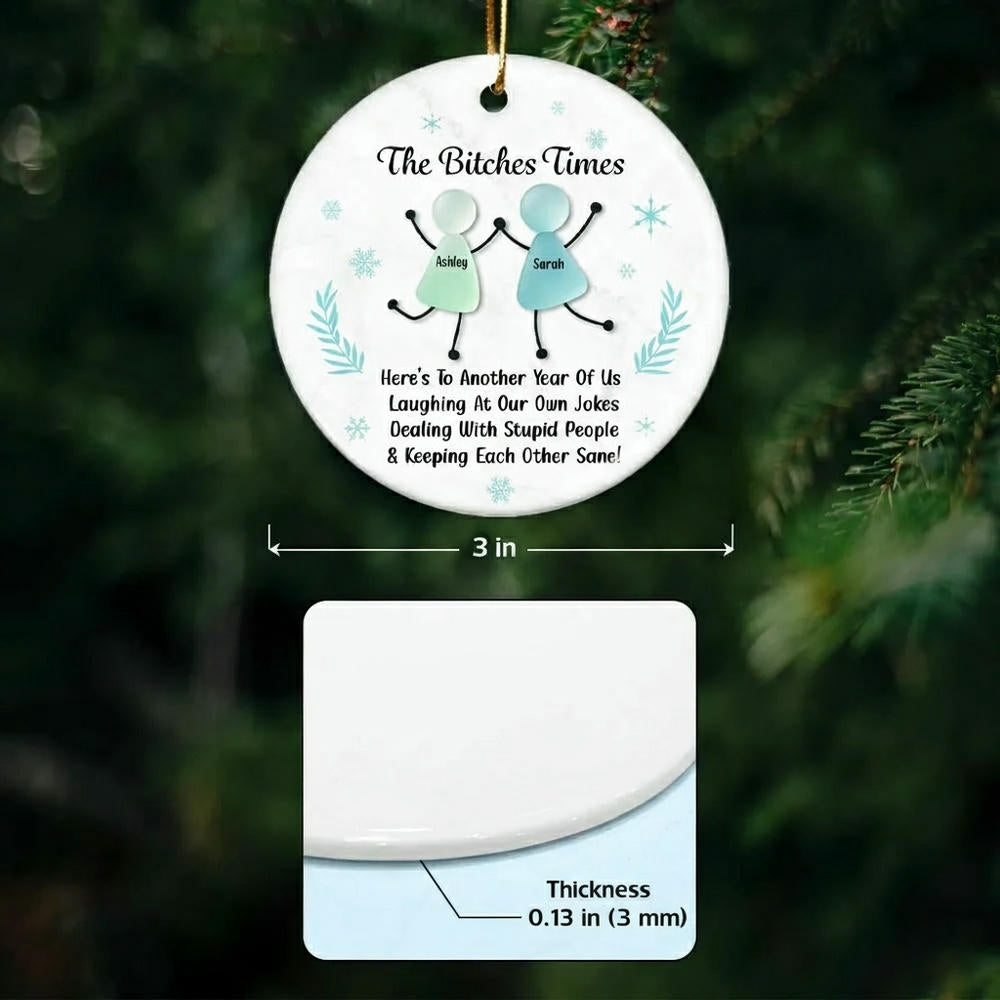 Personalized Sea Glass Best Friends Ornament, Funny Christmas Gift for Women, Custom Names, Snowflake Design, Holiday Keepsake