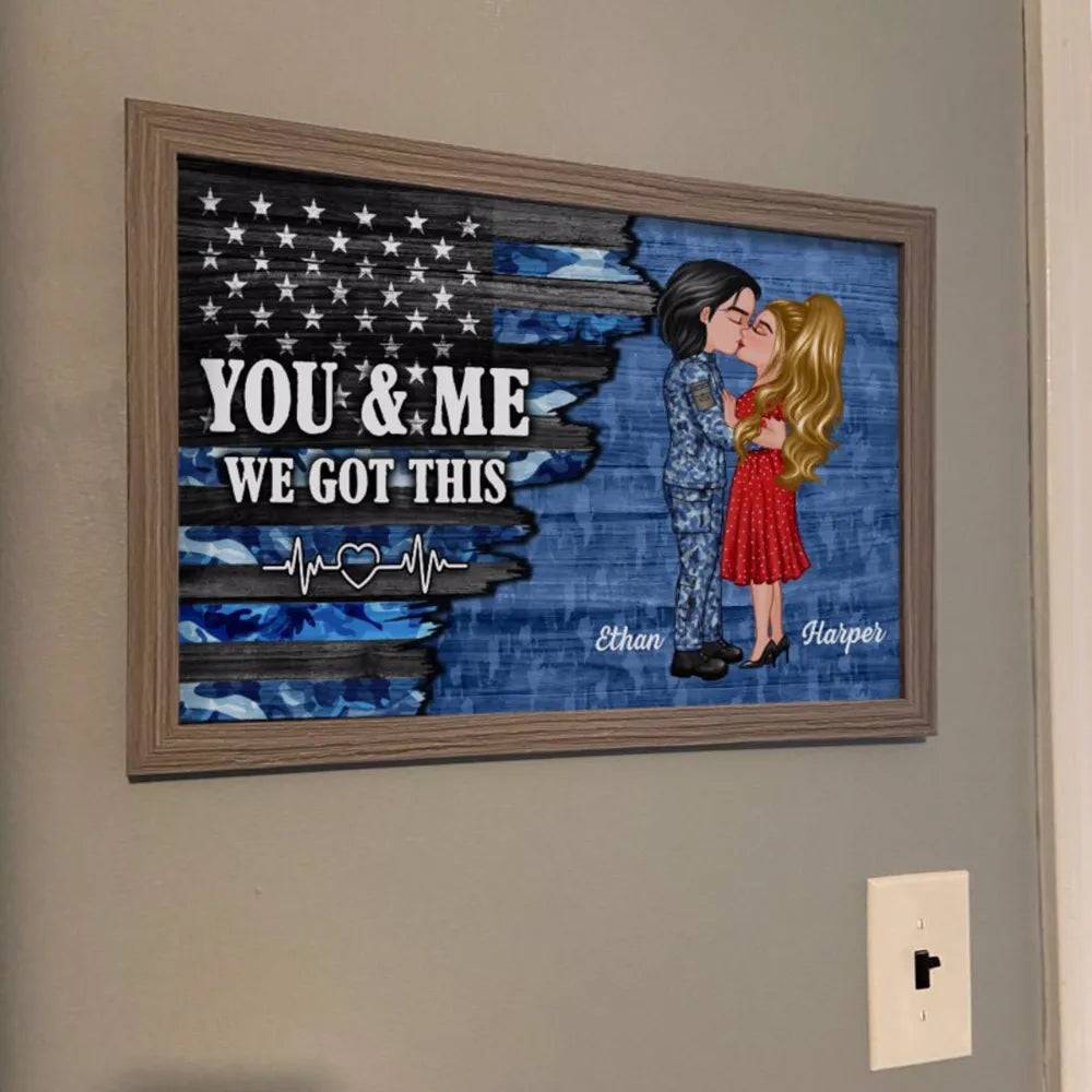 Hero Couple Kissing Half Flag Gifts by Occupation Firefighter, Nurse, Police Officer - Personalized Horizontal Poster or Canvas or Plaque or Pillow or Wallet or Wallet Card or Cap or Cup
