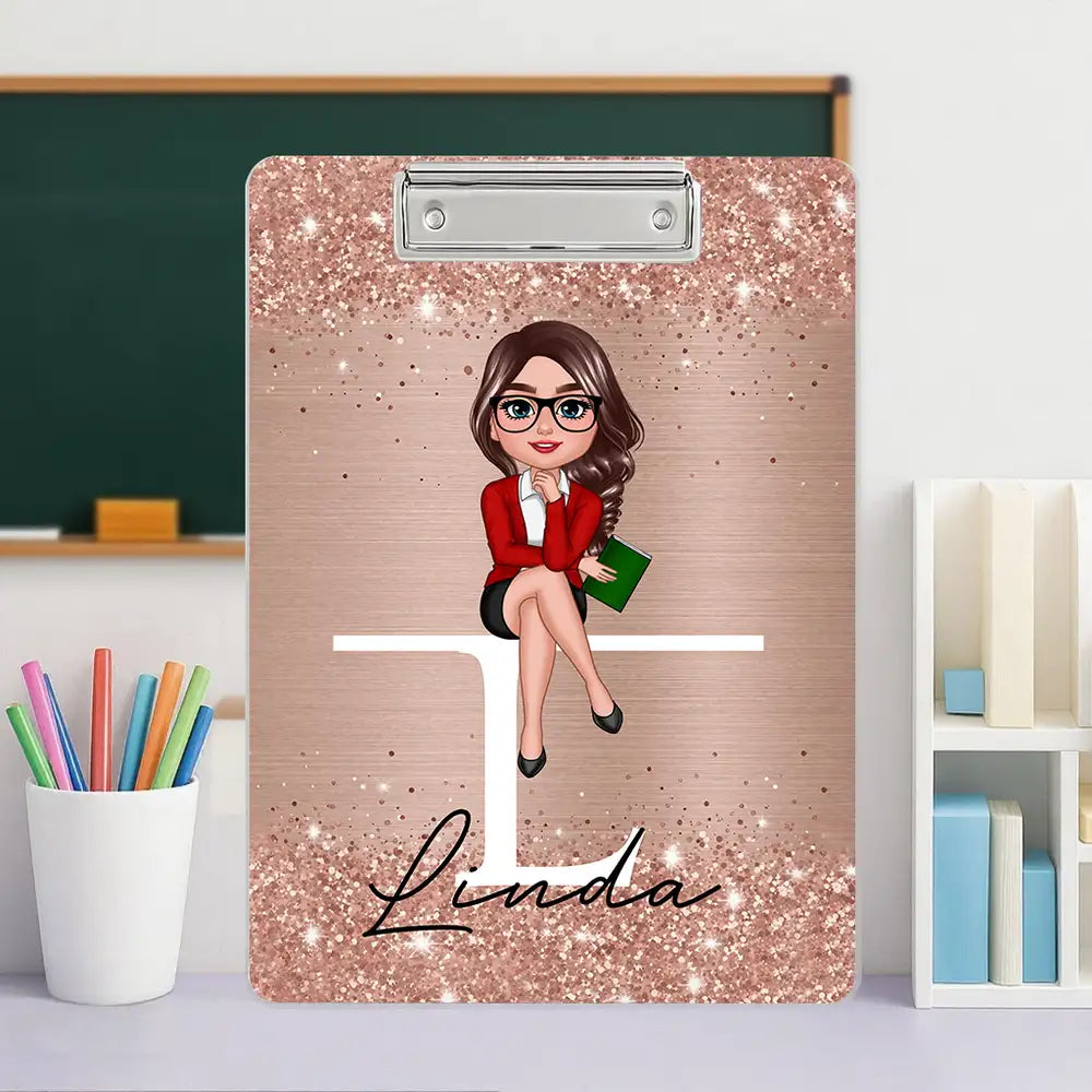 Personalized Acrylic Clipboard For Teacher – Custom Name Gift Featuring Glitter Style, Thoughtful Stationery Gift For Educator, Mentor, or Colleague