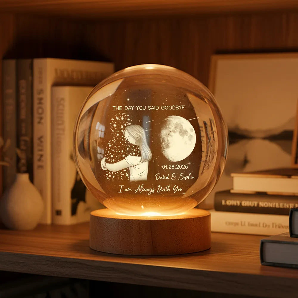 Globe Lamp With Moon & Goodbye Quote - Personalized Remembrance Gift That Glows Warm