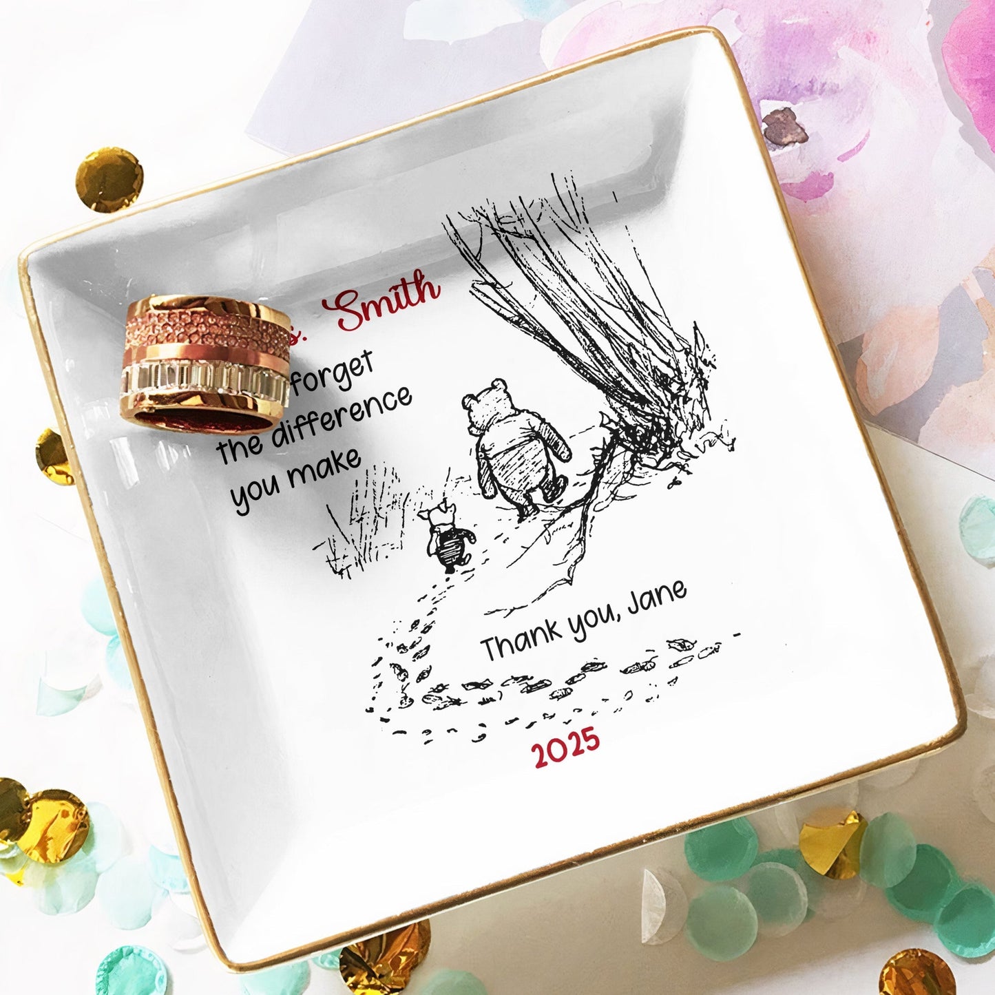 Inspirational Jewelry Dish Thank You Gift – Never Forget The Difference You Make, Charming Sketch Design, Unique Creative Gift for Someone Special