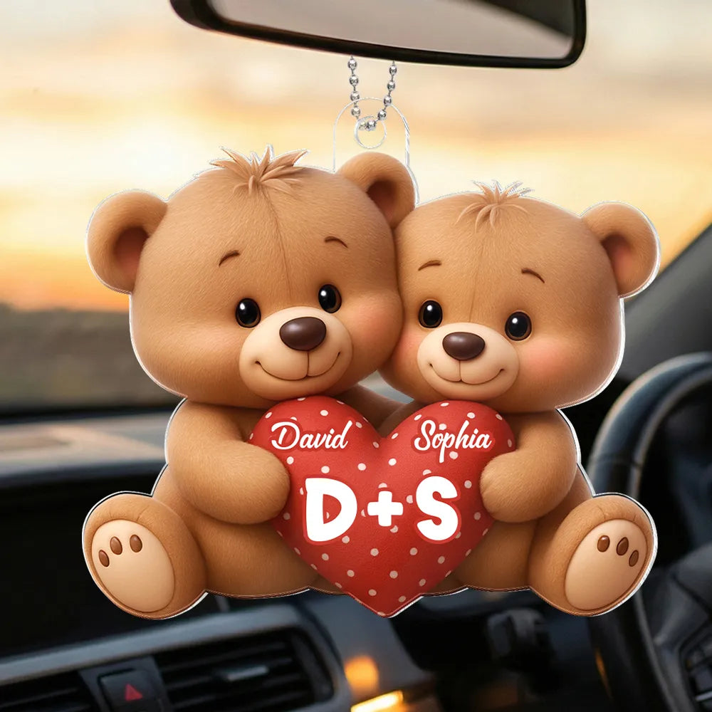 Personalized Acrylic Light Box Cute Bear Couple Holding a Heart Bedroom Lamp with Warm Glow Unique Gift for Couples