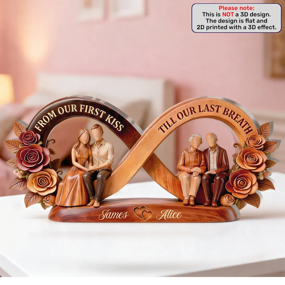 Shaped Acrylic Block Plaque with Infinity Love Memory Scene, Warm Rose Home Accent, Personalized Keepsake Gift for Couple