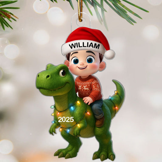 Christmas Dinosaur Ornament Acrylic High Clarity Gift for Kids