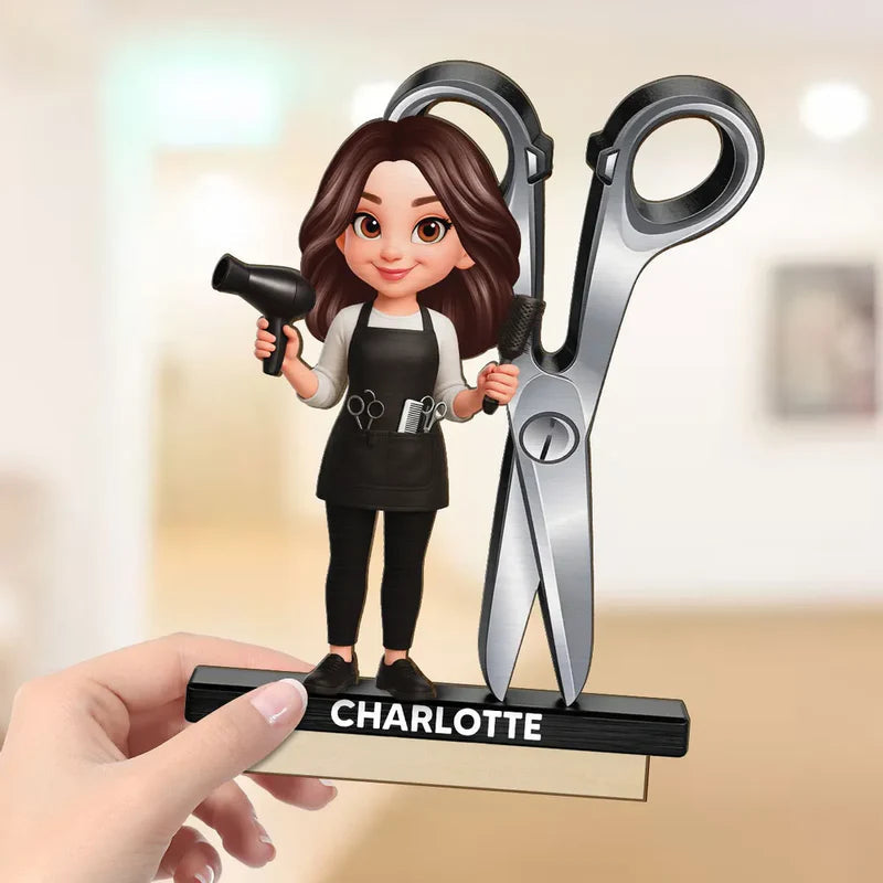 2-Layer Wooden Plaque Hairdresser Cartoon With Scissors Salon Decor A Unique Creative Gift For Hairstylists