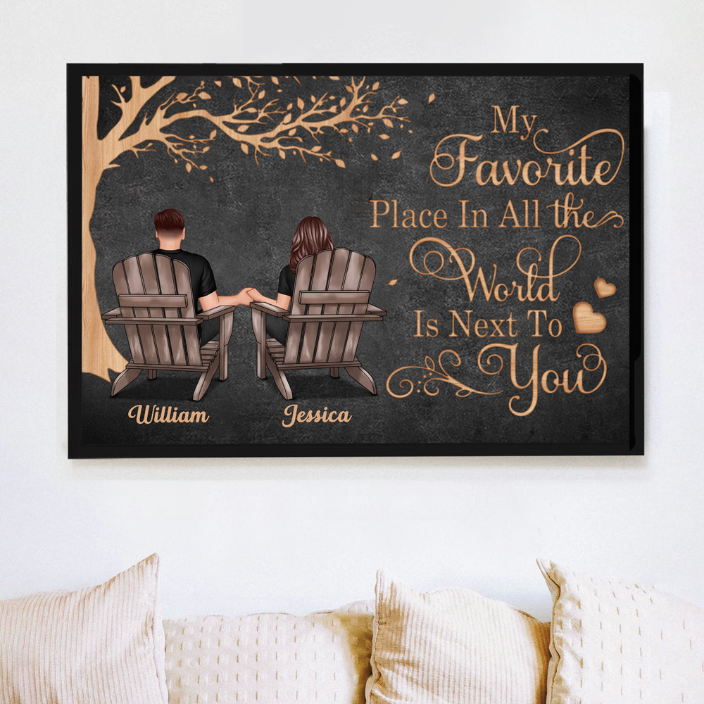 Back View Couple Sitting Under Tree – Personalized Poster, Keychain, Plaque, Pillow & More, Anniversary Gift for Him or Her