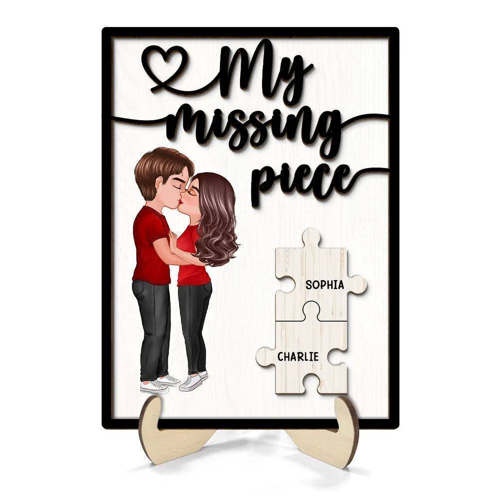 Personalized 2-Layer Wooden Plaque My Missing Piece Kissing Couple Puzzle Art, Romantic Home Decor, Unique Gift for Couples