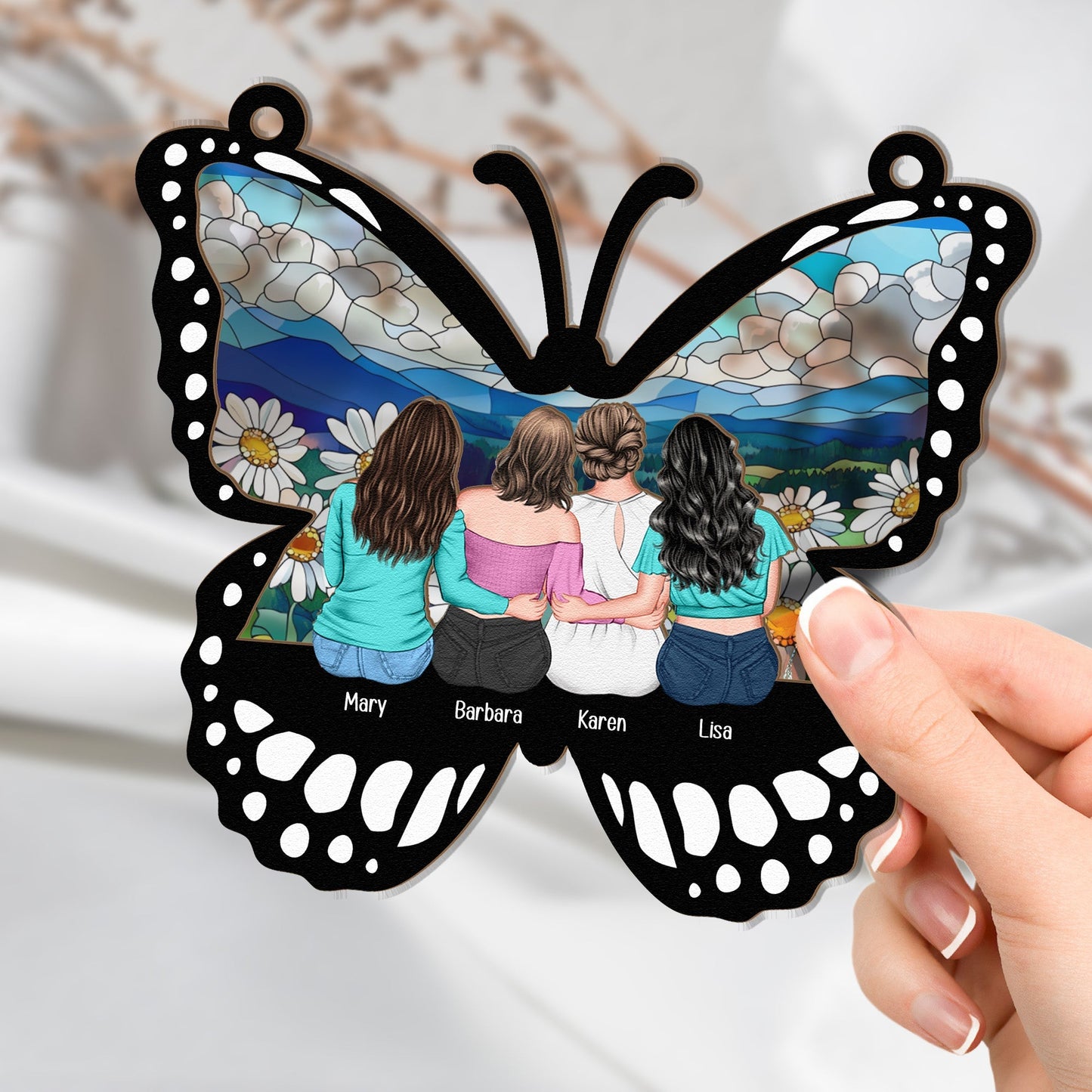 Personalized Butterfly Ornament for Mother’s Day – Custom Wood and Acrylic Layered Design with Family Names – Heartfelt Gift for Mom from Daughter